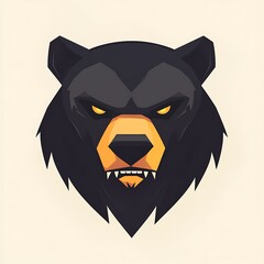 Sticker - Geometric black bear head mascot with sharp teeth and angry expression