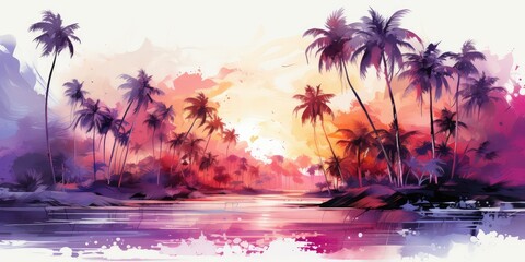 Poster - Tropical sunset with palm trees