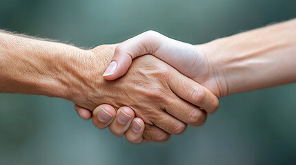 Two hands shake in agreement outdoors during daylight