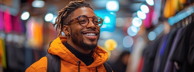 Bright demeanor - a portrait of a joyful black person, genuine happiness and vibrant spirit that radiates through confident and content expression, inner peace and positivity.