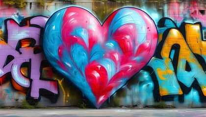 Vibrant heart-shaped graffiti pattern showcasing love and creativity in urban art