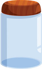 Poster - Empty glass jar closed with a wooden lid, isolated on white background