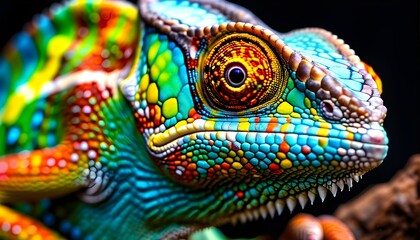 Wall Mural - Vibrant Closeup of an Exotic Chameleon Lizard in Lush Surroundings