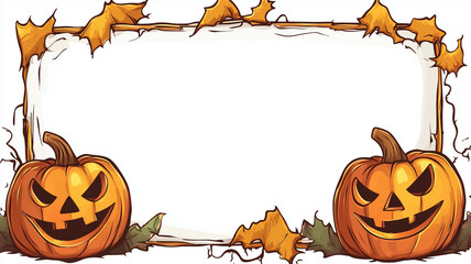 cartoon halloween pumpkin sign border white background with jack-o-lantern border around the outside. Halloween mockup mock-up for invitation card, greeting card, publicity poster. 