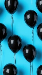 Pattern from black balloons on bright solid color background, black friday sale banner