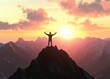 © UA_PM - man standing on top of a mountain with his arms raised with a sunrise