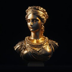 Sticker - A stunning gold bust sculpture of a woman exuding elegance. The intricate details of the hair and draped fabric highlight classic artistry. Perfect for art enthusiasts and decorative collections. AI