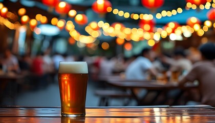 Wall Mural - Charming bokeh scene of a lively street bar in Asia, featuring friends enjoying dinner, music, and good times in a vibrant outdoor atmosphere