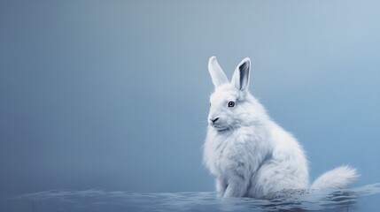 Wall Mural - white rabbit on gray background.