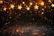 © Volha - Golden stars hanging with glowing lights and sparkles on festive dark background