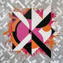 Wall Mural - Abstract geometric background with white, pink and orange bright paper