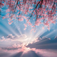 Wall Mural - Spring sky with sunlight natural bokeh background