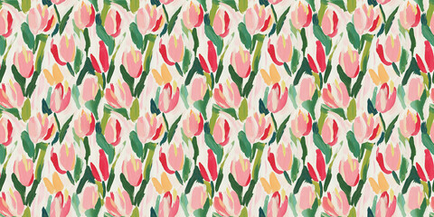 an abstract painting pattern of tulips on a white background