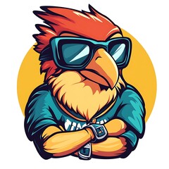 Wall Mural - Cool bird mascot character with sunglasses and crossed arms