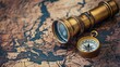 © Ariep - Vintage Telescope and Compass on an Antique Map