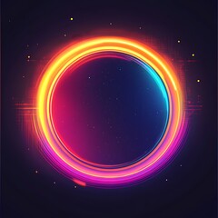 Wall Mural - Abstract glowing neon circle with glitch effect on dark background