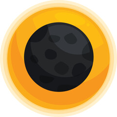 Poster - cartoon style round button showing a solar eclipse with the moon covering the sun, on a white backgr