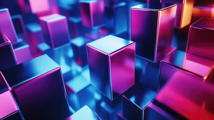 Fototapete - Abstract design featuring modern geometric shapes on a cube background in a 3D illustration