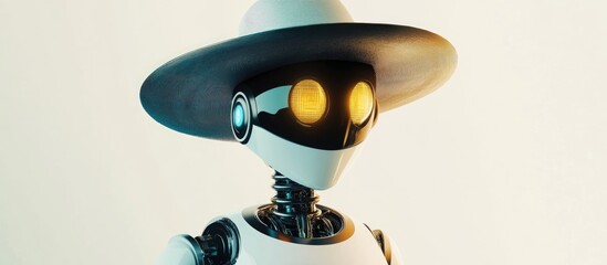 Poster - 3D rendering of a smart robot wearing a large AI themed hat