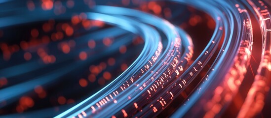 Aufkleber - 3D rendering of optical fiber cables intertwined with streams of binary data
