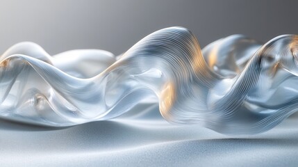 Wall Mural - Abstract wave of translucent glass, with subtle lighting and a soft background.