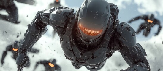 Poster - Robot soldier descending 3D illustration