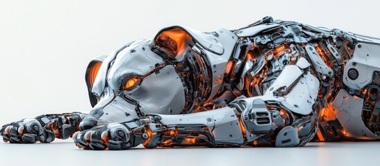 Poster - Cyber dog in rest mode against a white background with ample copy space 3D illustration