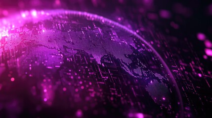 Poster - Glowing purple hologram of a map or globe on a dark backdrop reflecting themes of technology and the metaverse 3D rendering