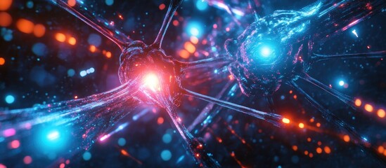 Poster - Futuristic cyber world featuring dreamlike neural connections vibrant lasers and neon lights
