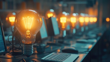 Poster - Technical assistance involving computers and a light bulb concept