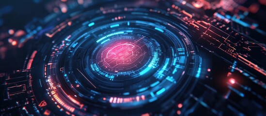 Aufkleber - Futuristic technology UI featuring a HUD interface with holographic elements representing artificial intelligence against a high tech design backdrop