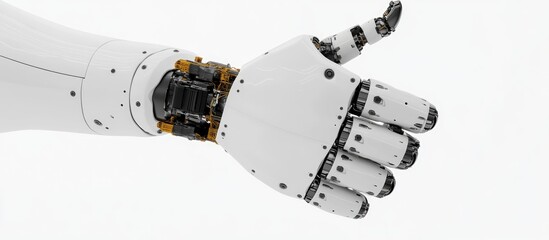Poster - 3d rendering of a robotic mechanical arm giving a thumbs up isolated on a white background