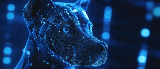 Poster - Close up of a cyber dog in a 3D animated setting
