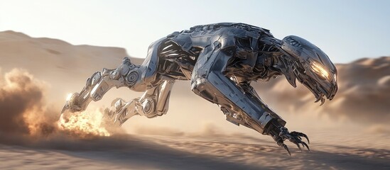 Poster - raptor robot launching a frontal attack digital 3d rendering