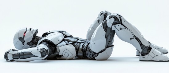 Poster - a mega cyborg poses heroically on the floor against a white background in this 3d illustration