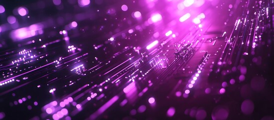 Poster - Abstract digital background featuring a purple cyber security theme showcasing a futuristic circuit board design with high speed internet motion and blur effects