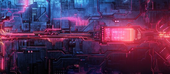Aufkleber - Abstract grunge futuristic technology backdrop featuring sci fi circuit design on a textured surface Illustrates urban engineering with a cyberpunk aesthetic