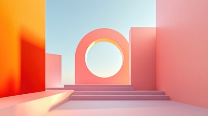 Poster - Modern contemporary art featuring shades of light salmon orange red and light sky blue A simple geometric background suitable for posters cards wallpapers or textures