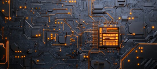 Poster - Abstract grunge futuristic technology backdrop featuring a sci fi circuit pattern on a weathered surface Illustrates urban engineering and cyberpunk aesthetics