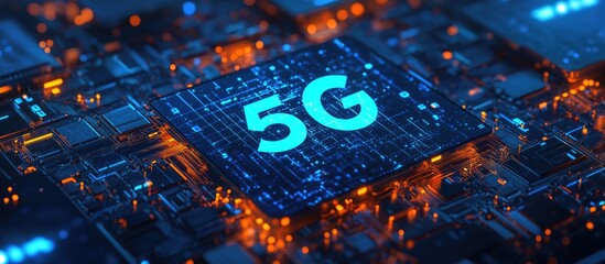 Aufkleber - Abstract background of 5G technology showcasing online communication concepts and a 3D illustration of a communication network system