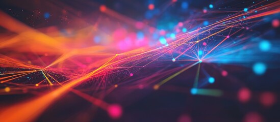 Poster - Multicolored geometric lines intersecting Graphic representation of digital technology Abstract design