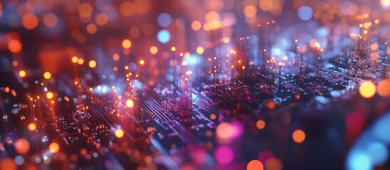 Poster - microelectronics set against a blurred backdrop