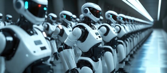 Poster - 3D rendering of a robotic workforce engaged in various tasks