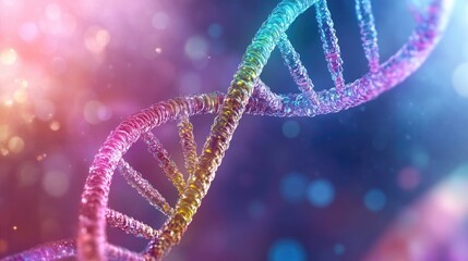 Poster - Colorful digital illustration of a DNA structure against an abstract background