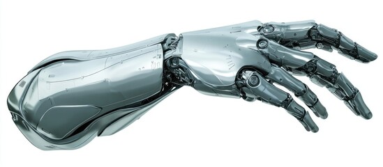 Poster - isolated 3d rendering of a metallic robotic hand against a white background
