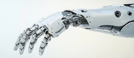 Poster - 3d rendering of a metallic robotic arm isolated on a white background