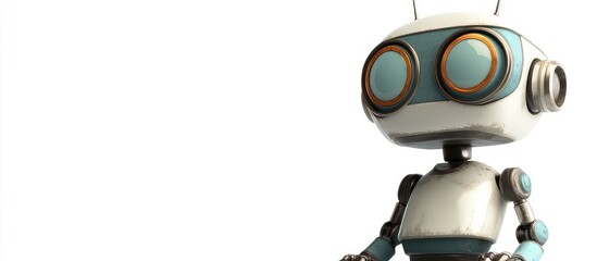 Poster - Cartoon robot character isolated on a white background suitable for collages clipart and photobashing 3D rendered illustration