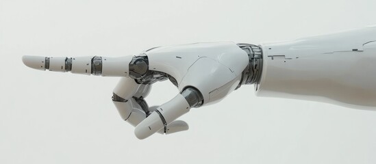 Poster - 3D render of a humanoid robot finger pointing against a white background