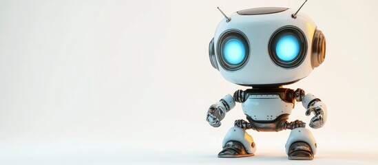 Poster - Vintage robot cartoon striking an adorable pose against a white backdrop 3D illustration