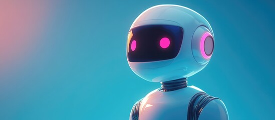 Poster - Cartoon depiction of artificial intelligence featuring a chatbot design against a blue backdrop